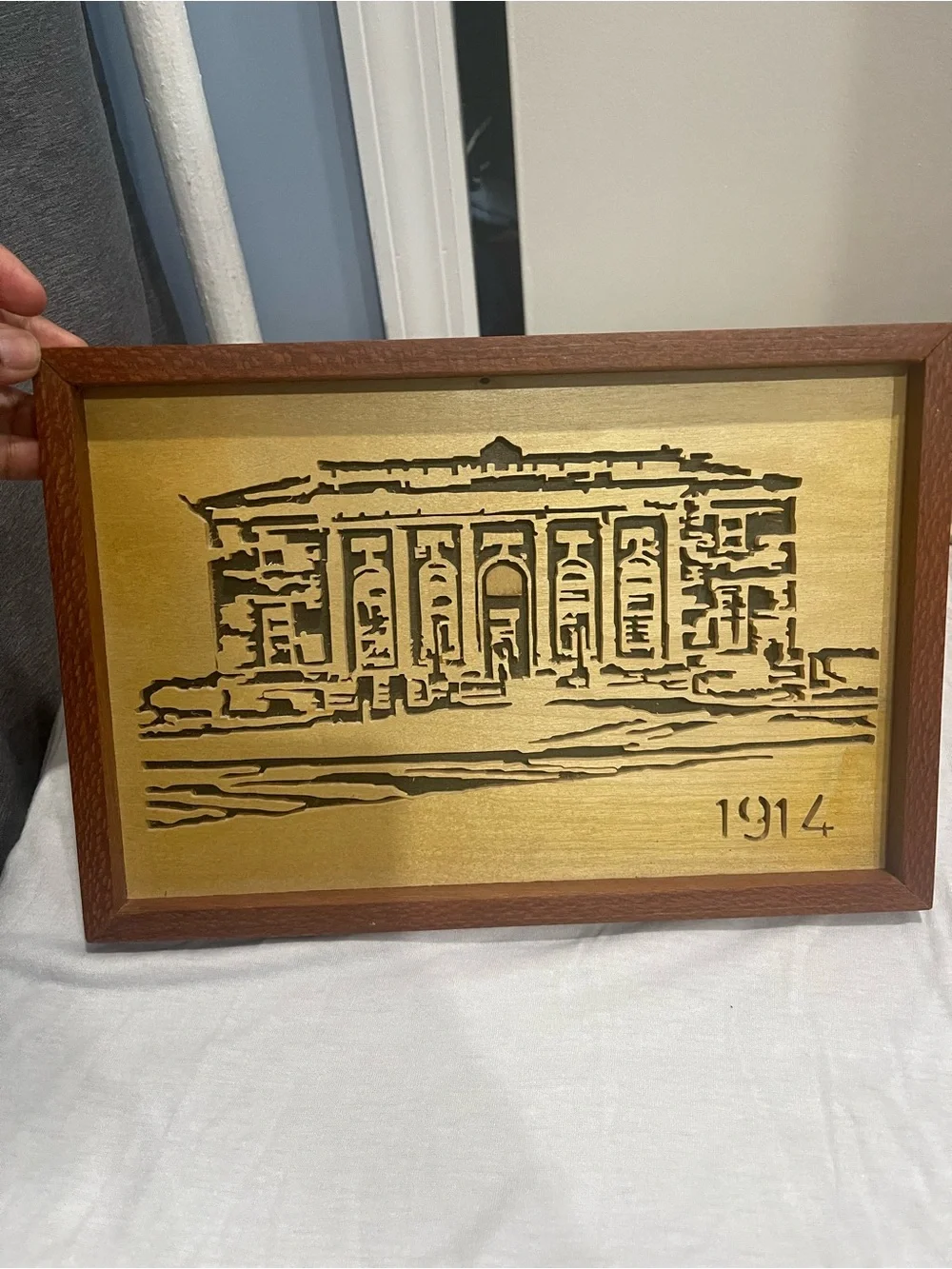 Brown Wooden Framed Wall Plaque - 1914 Architectural Design